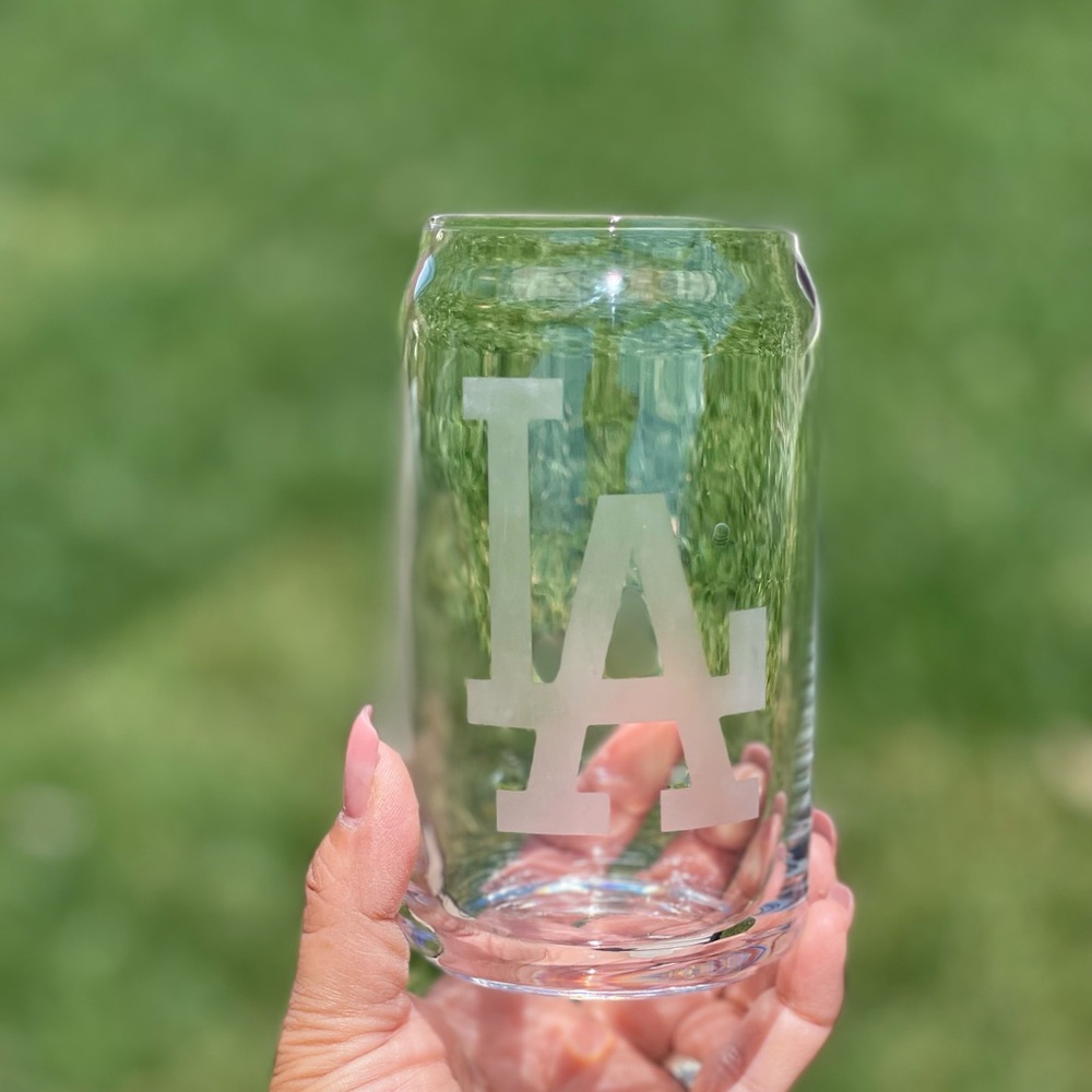 LA Dodgers beer can glass